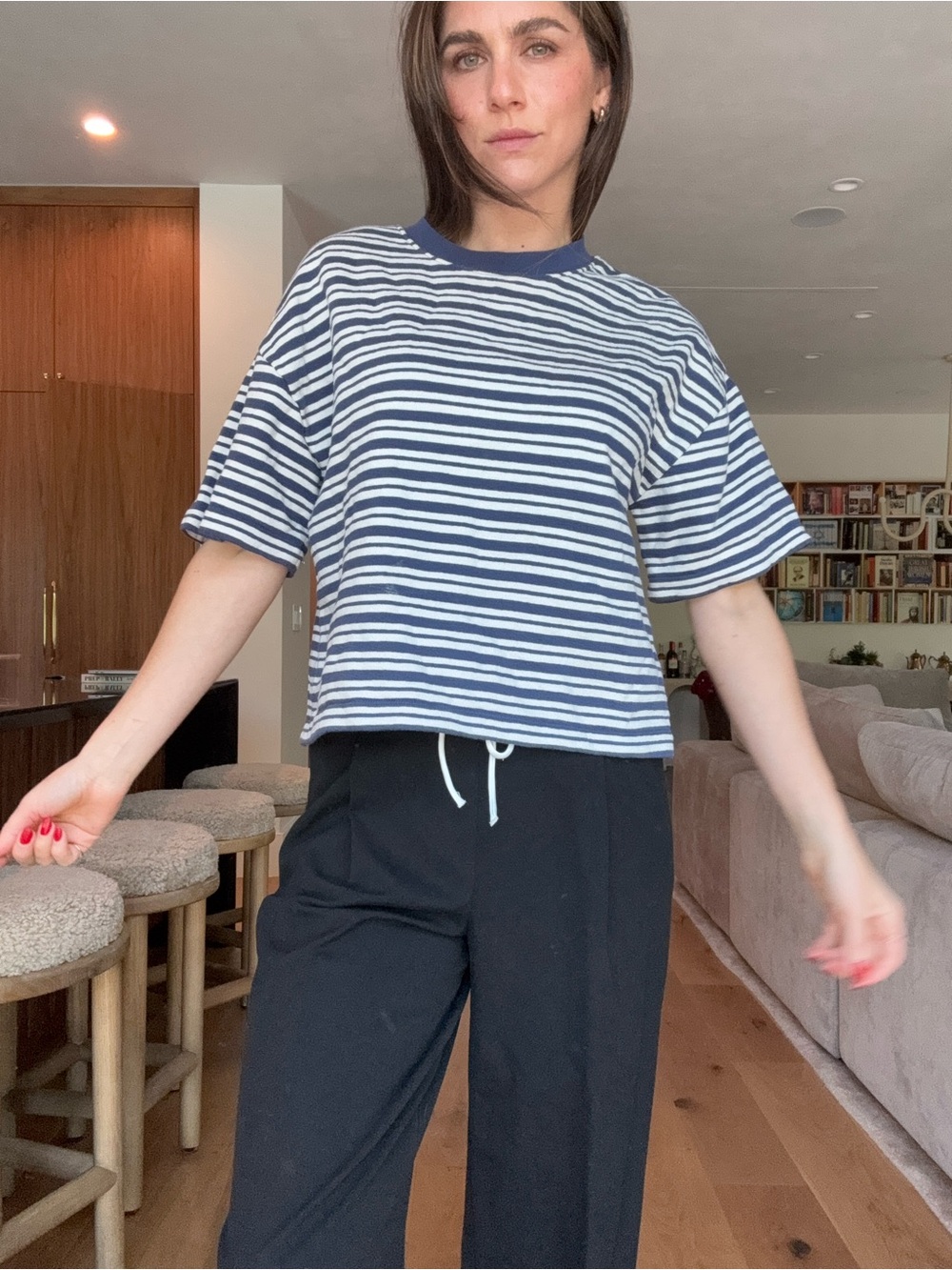 Striped Navy and White Short Sleeve Crop Top